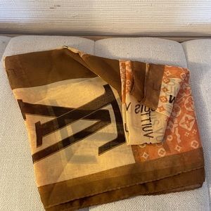 Louis Vuitton Brown and Orange Monogram Silk Scarf